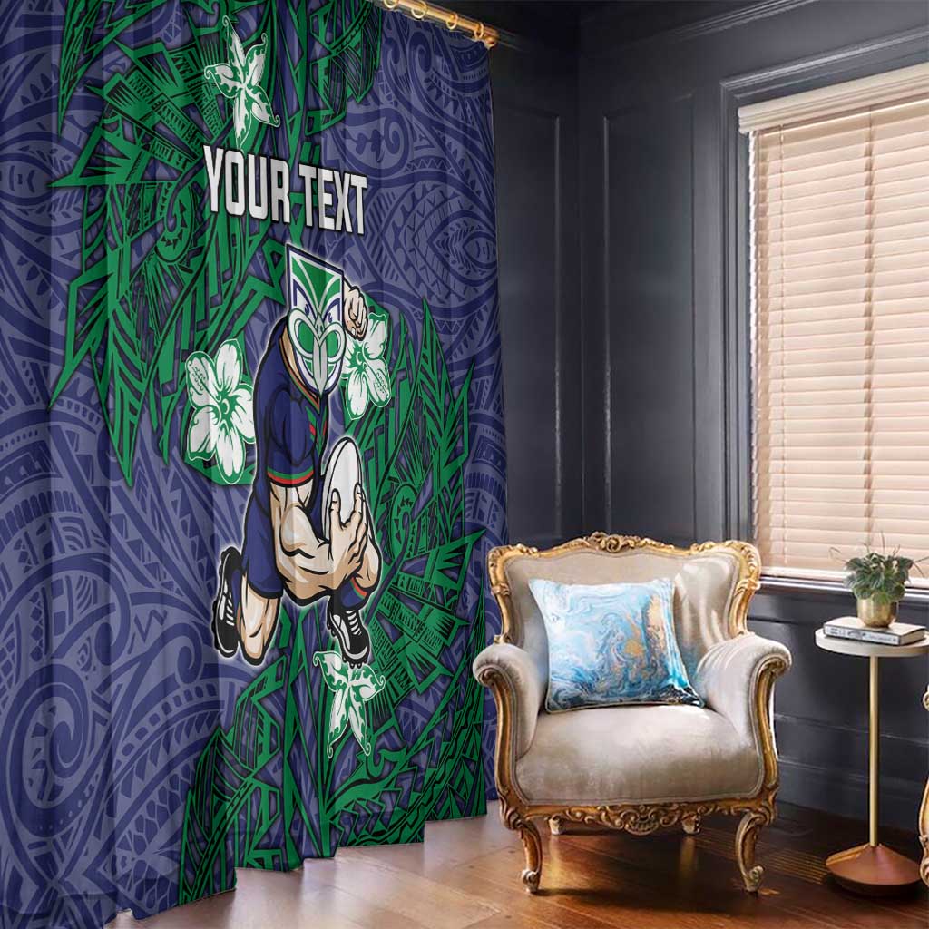 Personalised New Zealand Warriors Window Curtain Polynesian Tribal Pattern With Rugby Warrior Mascot Art