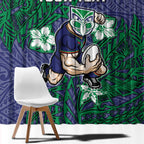 Personalised New Zealand Warriors Window Curtain Polynesian Tribal Pattern With Rugby Warrior Mascot Art