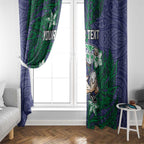 Personalised New Zealand Warriors Window Curtain Polynesian Tribal Pattern With Rugby Warrior Mascot Art