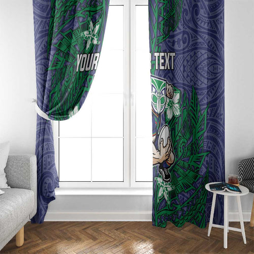 Personalised New Zealand Warriors Window Curtain Polynesian Tribal Pattern With Rugby Warrior Mascot Art