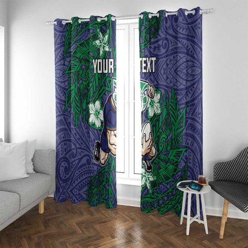 Personalised New Zealand Warriors Window Curtain Polynesian Tribal Pattern With Rugby Warrior Mascot Art