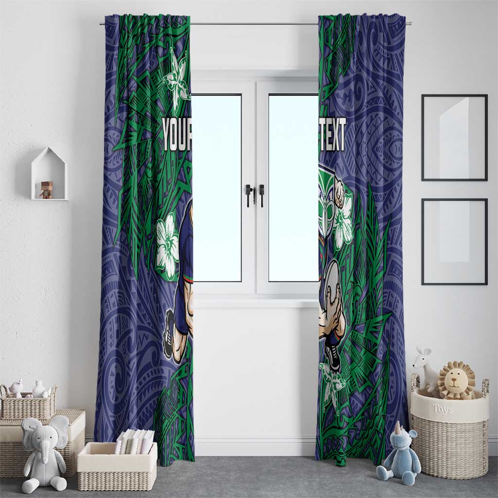 Personalised New Zealand Warriors Window Curtain Polynesian Tribal Pattern With Rugby Warrior Mascot Art