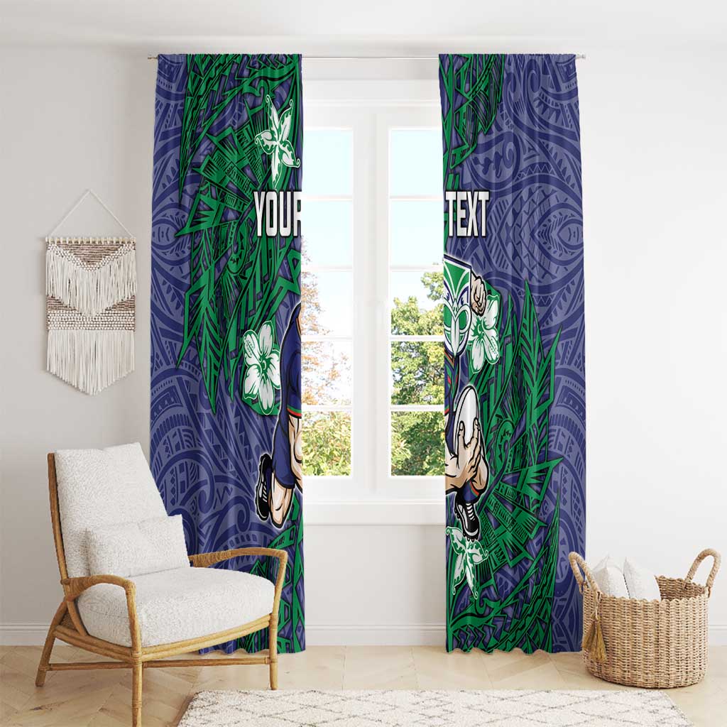 Personalised New Zealand Warriors Window Curtain Polynesian Tribal Pattern With Rugby Warrior Mascot Art