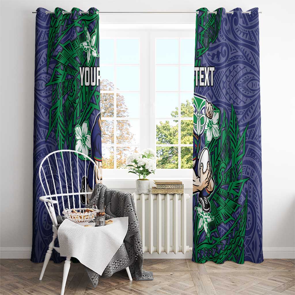 Personalised New Zealand Warriors Window Curtain Polynesian Tribal Pattern With Rugby Warrior Mascot Art
