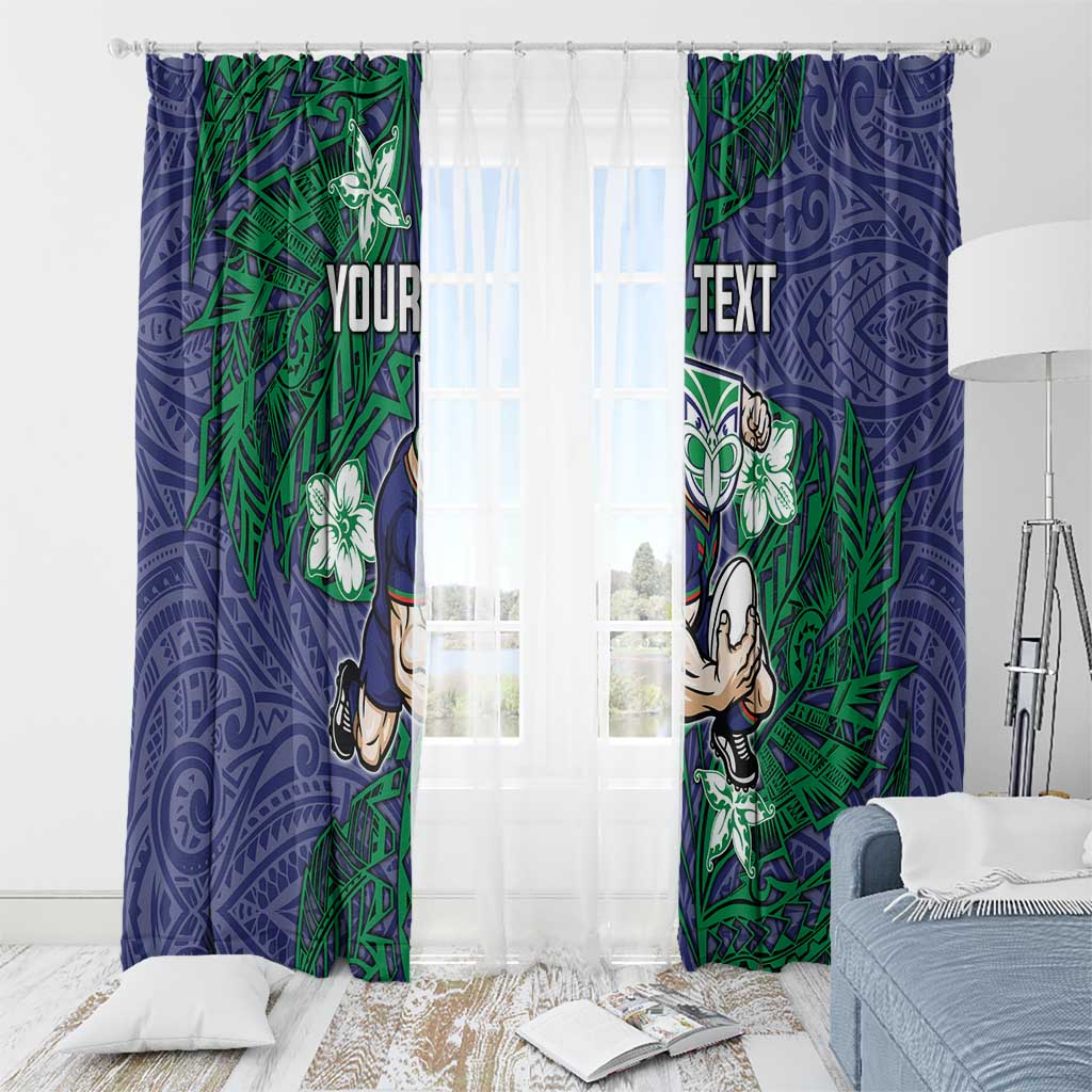 Personalised New Zealand Warriors Window Curtain Polynesian Tribal Pattern With Rugby Warrior Mascot Art