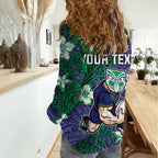 Personalised New Zealand Warriors Women Casual Shirt Polynesian Tribal Pattern With Rugby Warrior Mascot Art