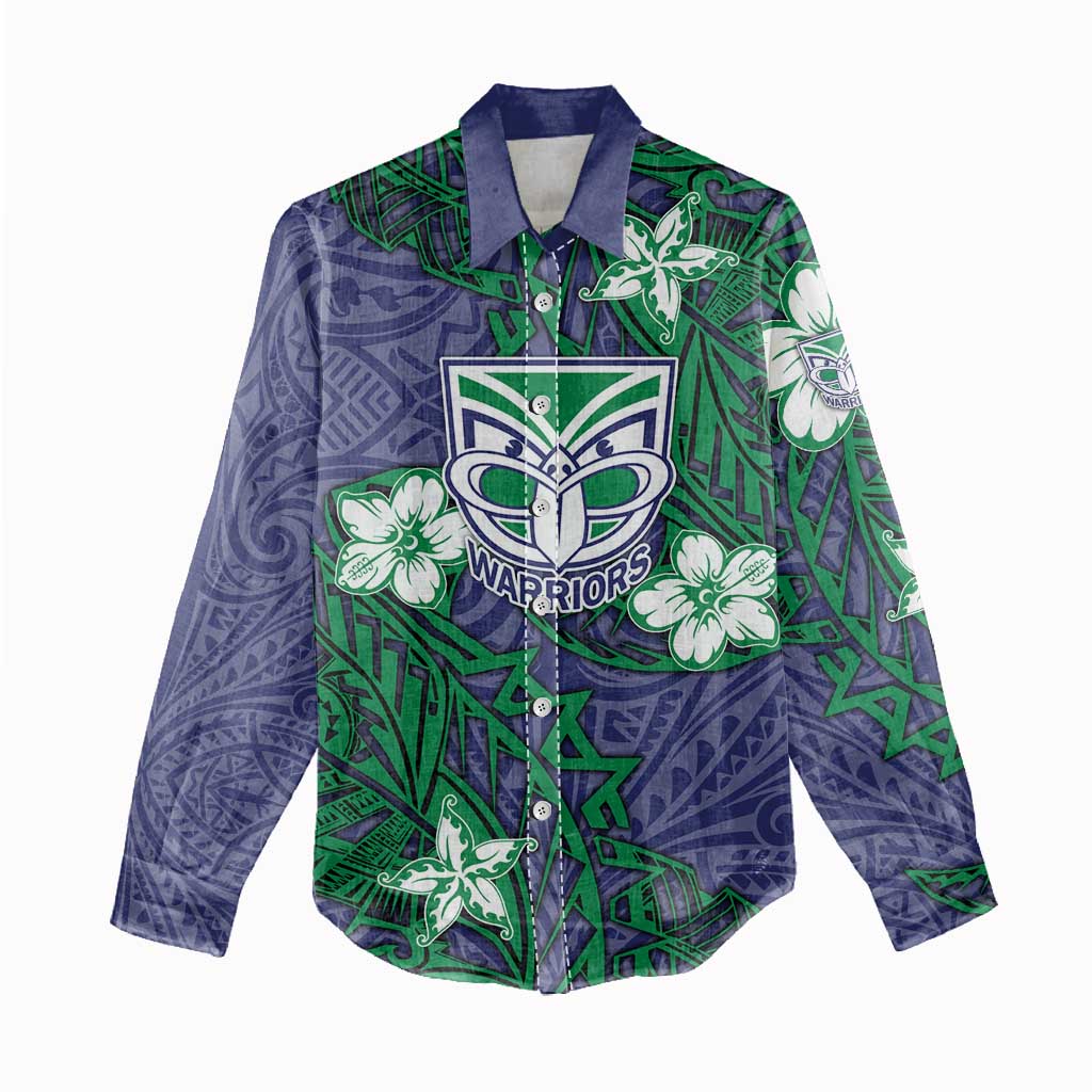 Personalised New Zealand Warriors Women Casual Shirt Polynesian Tribal Pattern With Rugby Warrior Mascot Art