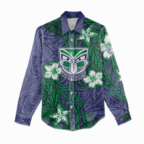 Personalised New Zealand Warriors Women Casual Shirt Polynesian Tribal Pattern With Rugby Warrior Mascot Art