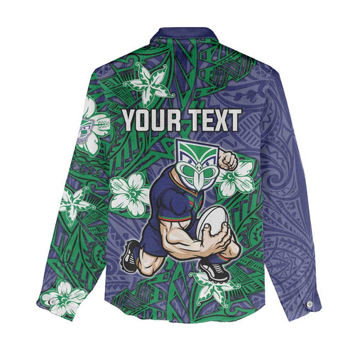 Personalised New Zealand Warriors Women Casual Shirt Polynesian Tribal Pattern With Rugby Warrior Mascot Art