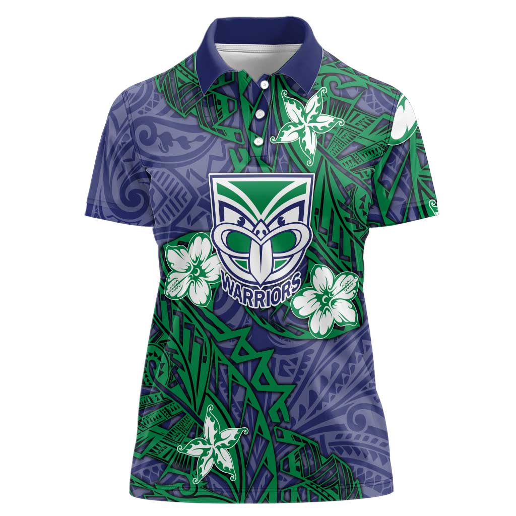 Personalised New Zealand Warriors Women Polo Shirt Polynesian Tribal Pattern With Rugby Warrior Mascot Art