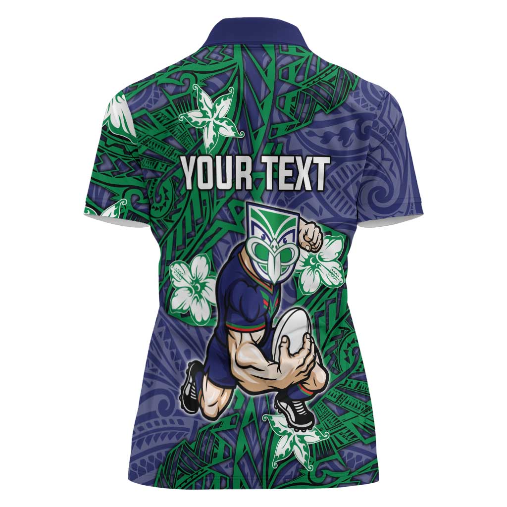 Personalised New Zealand Warriors Women Polo Shirt Polynesian Tribal Pattern With Rugby Warrior Mascot Art