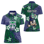 Personalised New Zealand Warriors Women Polo Shirt Polynesian Tribal Pattern With Rugby Warrior Mascot Art