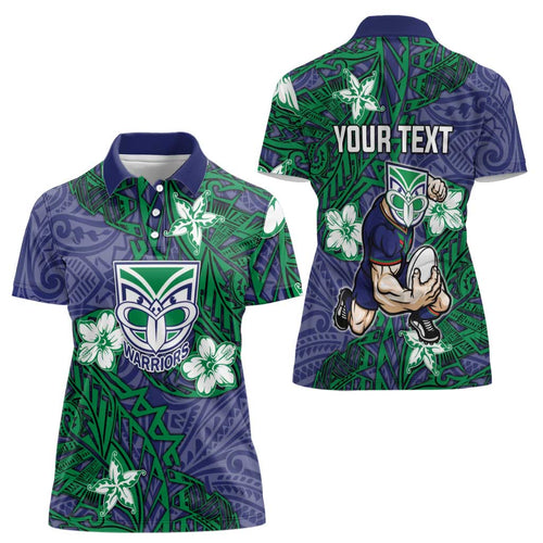Personalised New Zealand Warriors Women Polo Shirt Polynesian Tribal Pattern With Rugby Warrior Mascot Art