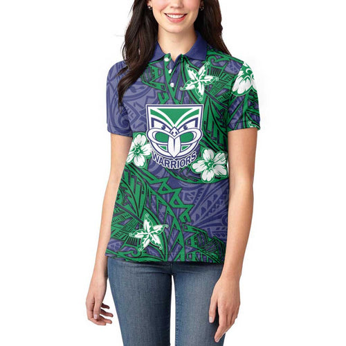 Personalised New Zealand Warriors Women Polo Shirt Polynesian Tribal Pattern With Rugby Warrior Mascot Art