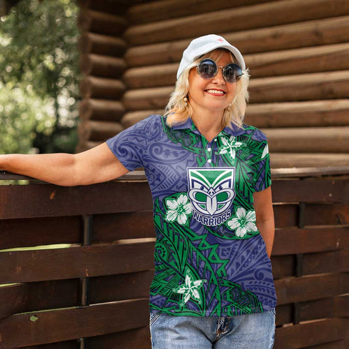 Personalised New Zealand Warriors Women Polo Shirt Polynesian Tribal Pattern With Rugby Warrior Mascot Art