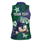 Personalised New Zealand Warriors Women Sleeveless Polo Shirt Polynesian Tribal Pattern With Rugby Warrior Mascot Art