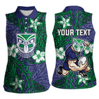 Personalised New Zealand Warriors Women Sleeveless Polo Shirt Polynesian Tribal Pattern With Rugby Warrior Mascot Art