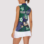 Personalised New Zealand Warriors Women Sleeveless Polo Shirt Polynesian Tribal Pattern With Rugby Warrior Mascot Art