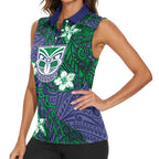 Personalised New Zealand Warriors Women Sleeveless Polo Shirt Polynesian Tribal Pattern With Rugby Warrior Mascot Art