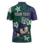 Personalised New Zealand Warriors Zipper Polo Shirt Polynesian Tribal Pattern With Rugby Warrior Mascot Art