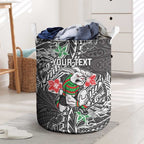 Personalised South Sydney Rabbitohs Laundry Basket Polynesian Tribal Pattern With Rugby Rabbit Mascot Art