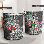 Personalised South Sydney Rabbitohs Laundry Basket Polynesian Tribal Pattern With Rugby Rabbit Mascot Art