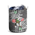Personalised South Sydney Rabbitohs Laundry Basket Polynesian Tribal Pattern With Rugby Rabbit Mascot Art