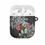 Personalised South Sydney Rabbitohs AirPods Case Polynesian Tribal Pattern With Rugby Rabbit Mascot Art