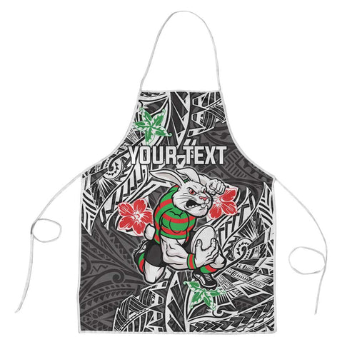 Personalised South Sydney Rabbitohs Apron Polynesian Tribal Pattern With Rugby Rabbit Mascot Art