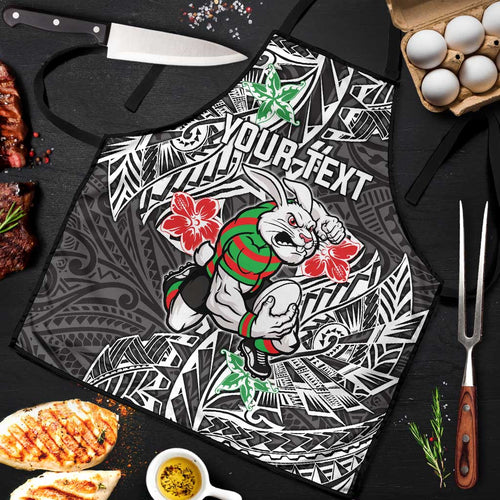 Personalised South Sydney Rabbitohs Apron Polynesian Tribal Pattern With Rugby Rabbit Mascot Art