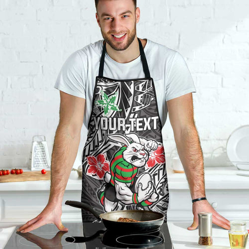 Personalised South Sydney Rabbitohs Apron Polynesian Tribal Pattern With Rugby Rabbit Mascot Art
