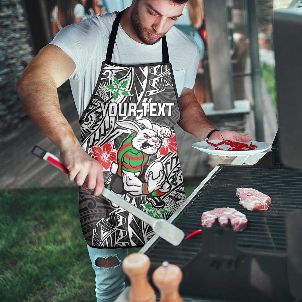 Personalised South Sydney Rabbitohs Apron Polynesian Tribal Pattern With Rugby Rabbit Mascot Art