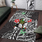 Personalised South Sydney Rabbitohs Area Rug Polynesian Tribal Pattern With Rugby Rabbit Mascot Art