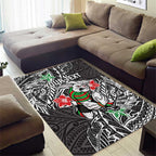 Personalised South Sydney Rabbitohs Area Rug Polynesian Tribal Pattern With Rugby Rabbit Mascot Art