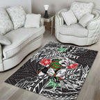 Personalised South Sydney Rabbitohs Area Rug Polynesian Tribal Pattern With Rugby Rabbit Mascot Art