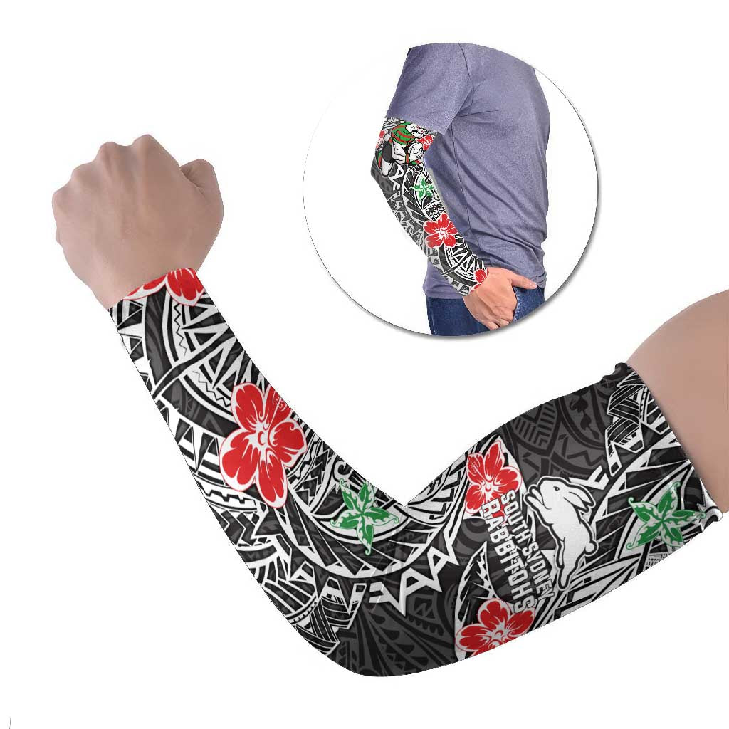 Personalised South Sydney Rabbitohs Arm Sleeves Polynesian Tribal Pattern With Rugby Rabbit Mascot Art