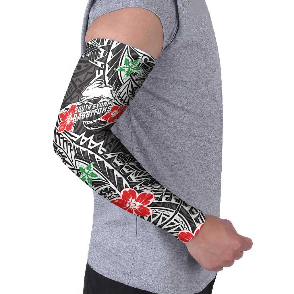 Personalised South Sydney Rabbitohs Arm Sleeves Polynesian Tribal Pattern With Rugby Rabbit Mascot Art