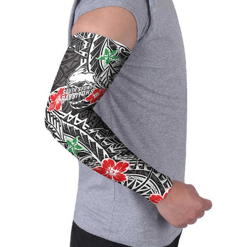 Personalised South Sydney Rabbitohs Arm Sleeves Polynesian Tribal Pattern With Rugby Rabbit Mascot Art