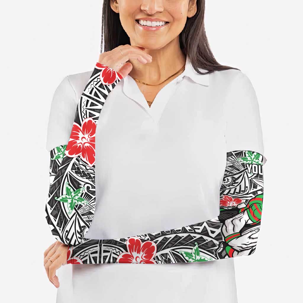 Personalised South Sydney Rabbitohs Arm Sleeves Polynesian Tribal Pattern With Rugby Rabbit Mascot Art