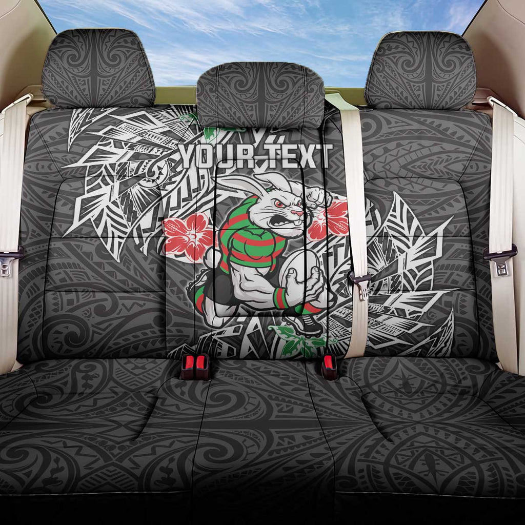 Personalised South Sydney Rabbitohs Back Car Seat Cover Polynesian Tribal Pattern With Rugby Rabbit Mascot Art