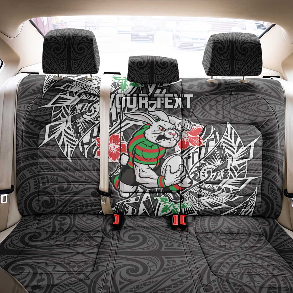 Personalised South Sydney Rabbitohs Back Car Seat Cover Polynesian Tribal Pattern With Rugby Rabbit Mascot Art