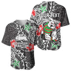 Personalised South Sydney Rabbitohs Baseball Jersey Polynesian Tribal Pattern With Rugby Rabbit Mascot Art