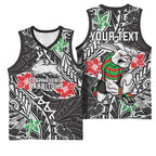 Personalised South Sydney Rabbitohs Basketball Jersey Polynesian Tribal Pattern With Rugby Rabbit Mascot Art