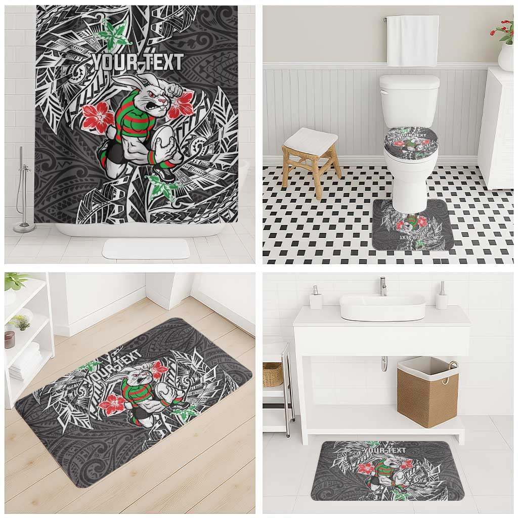 Personalised South Sydney Rabbitohs Bathroom Set Polynesian Tribal Pattern With Rugby Rabbit Mascot Art