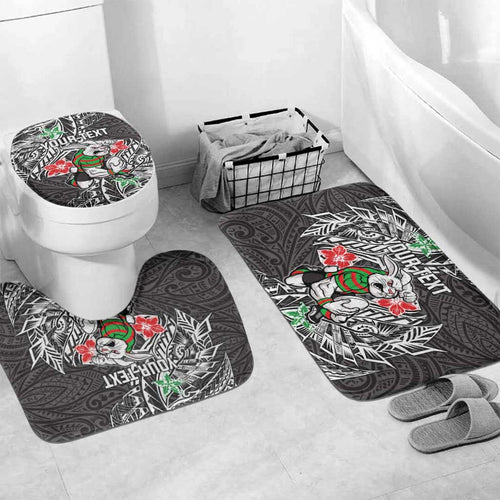 Personalised South Sydney Rabbitohs Bathroom Set Polynesian Tribal Pattern With Rugby Rabbit Mascot Art