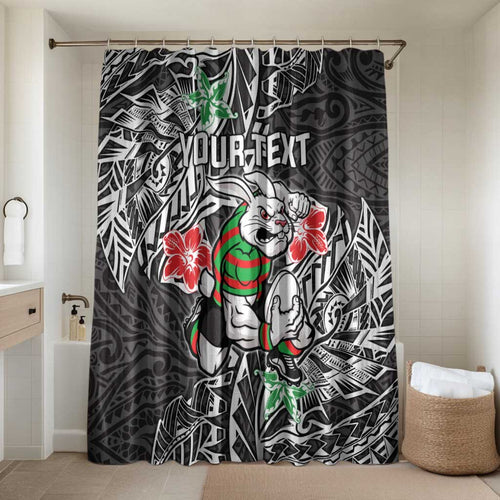 Personalised South Sydney Rabbitohs Bathroom Set Polynesian Tribal Pattern With Rugby Rabbit Mascot Art