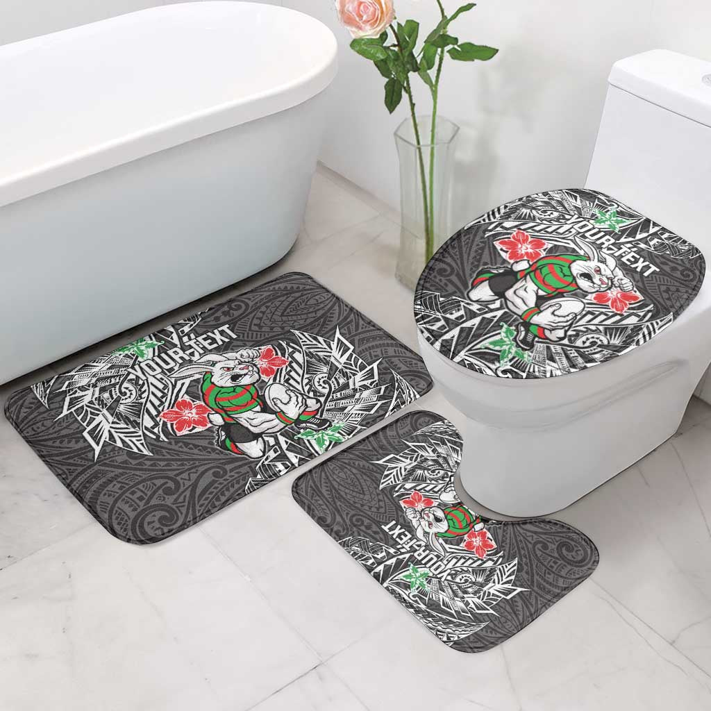 Personalised South Sydney Rabbitohs Bathroom Set Polynesian Tribal Pattern With Rugby Rabbit Mascot Art