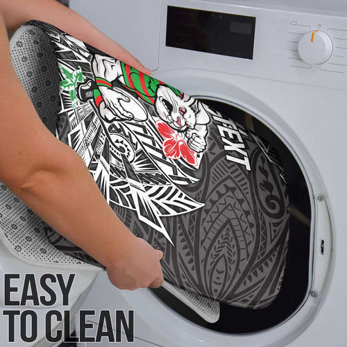 Personalised South Sydney Rabbitohs Bathroom Set Polynesian Tribal Pattern With Rugby Rabbit Mascot Art