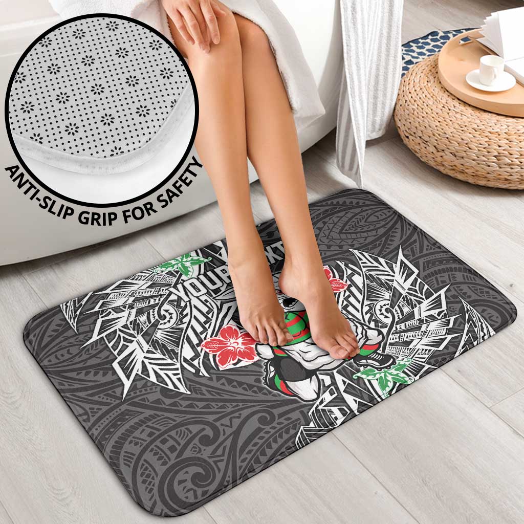 Personalised South Sydney Rabbitohs Bathroom Set Polynesian Tribal Pattern With Rugby Rabbit Mascot Art