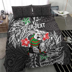 Personalised South Sydney Rabbitohs Bedding Set Polynesian Tribal Pattern With Rugby Rabbit Mascot Art